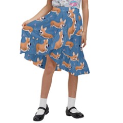 Corgi Patterns Kids  Ruffle Flared Wrap Midi Skirt by Amaryn4rt