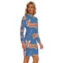 Corgi Patterns Long Sleeve Shirt Collar Bodycon Dress View3