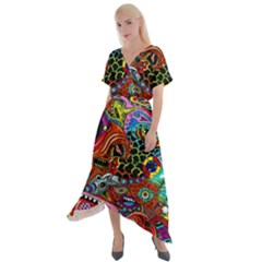 Vector Art Pattern - Cross Front Sharkbite Hem Maxi Dress by Amaryn4rt
