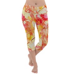 Monotype Art Pattern Leaves Colored Autumn Lightweight Velour Capri Yoga Leggings by Amaryn4rt