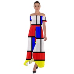 Mondrian-red-blue-yellow Off Shoulder Open Front Chiffon Dress by Amaryn4rt