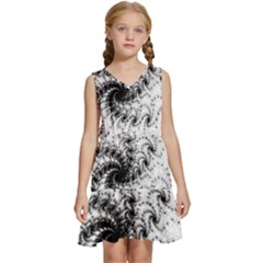 Fractal Black Spiral On White Kids  Sleeveless Tiered Mini Dress by Amaryn4rt