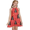 Christmas Christmas Tree Pattern Kids  Halter Collar Waist Tie Chiffon Dress View1