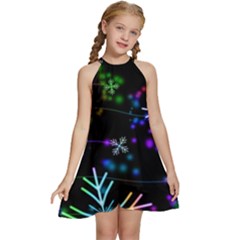 Snowflakes Snow Winter Christmas Kids  Halter Collar Waist Tie Chiffon Dress by Amaryn4rt