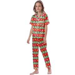 Christmas-papers-red-and-green Kids  Satin Short Sleeve Pajamas Set by Amaryn4rt