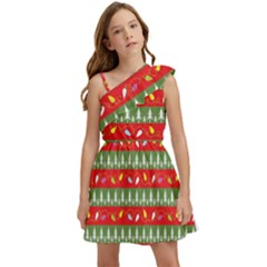 Christmas-papers-red-and-green Kids  One Shoulder Party Dress by Amaryn4rt