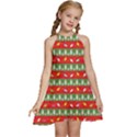 Christmas-papers-red-and-green Kids  Halter Collar Waist Tie Chiffon Dress View1