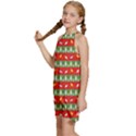 Christmas-papers-red-and-green Kids  Halter Collar Waist Tie Chiffon Dress View2