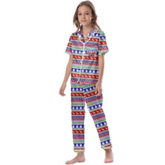 Christmas-color-stripes Pattern Kids  Satin Short Sleeve Pajamas Set by Amaryn4rt