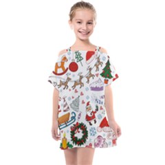 Christmas Theme Decor Illustration Pattern Kids  One Piece Chiffon Dress by Amaryn4rt