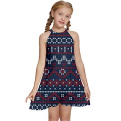 Christmas-concept-with-knitted-pattern Kids  Halter Collar Waist Tie Chiffon Dress by Amaryn4rt