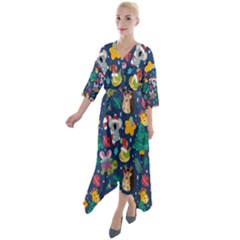 Colorful-funny-christmas-pattern  --- Quarter Sleeve Wrap Front Maxi Dress by Amaryn4rt