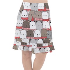 Cute Adorable Bear Merry Christmas Happy New Year Cartoon Doodle Seamless Pattern Fishtail Chiffon Skirt by Amaryn4rt