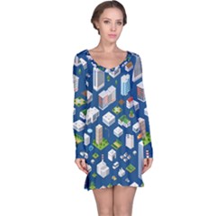 Isometric-seamless-pattern-megapolis Long Sleeve Nightdress by Amaryn4rt