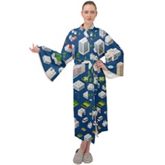 Isometric-seamless-pattern-megapolis Maxi Velvet Kimono by Amaryn4rt