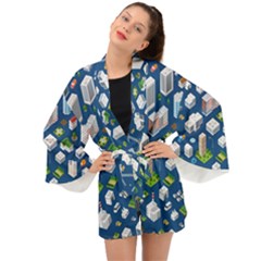 Isometric-seamless-pattern-megapolis Long Sleeve Kimono by Amaryn4rt