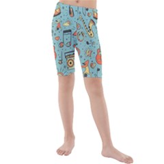 Seamless-pattern-musical-instruments-notes-headphones-player Kids  Mid Length Swim Shorts by Amaryn4rt