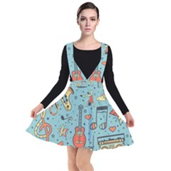Seamless-pattern-musical-instruments-notes-headphones-player Plunge Pinafore Dress by Amaryn4rt