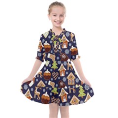 Winter-seamless-patterns-with-gingerbread-cookies-holiday-background Kids  All Frills Chiffon Dress by Amaryn4rt