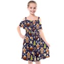 Winter-seamless-patterns-with-gingerbread-cookies-holiday-background Kids  Cut Out Shoulders Chiffon Dress View1