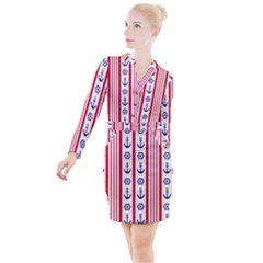 Nautical-papers-nautical-background Button Long Sleeve Dress by Amaryn4rt