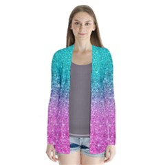 Pink And Turquoise Glitter Drape Collar Cardigan by Sarkoni