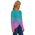 Pink And Turquoise Glitter Long Sleeve Crew Neck Pullover Top View3