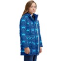 Bird Pattern Owl Drawing Kids  Hooded Longline Puffer Jacket View2