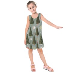 Christmas Trees Pattern Wallpaper Kids  Sleeveless Dress by Pakjumat