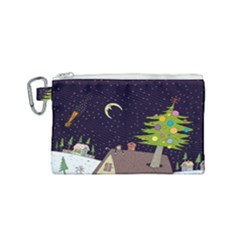 House Tree Man Moon Night Stars Canvas Cosmetic Bag (small) by Pakjumat