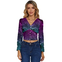 Digital Abstract Party Event Long Sleeve V-neck Top by Pakjumat