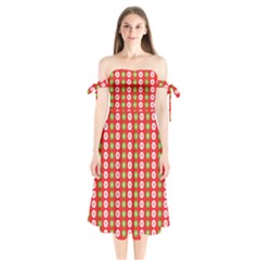 Festive Pattern Christmas Holiday Shoulder Tie Bardot Midi Dress by Pakjumat