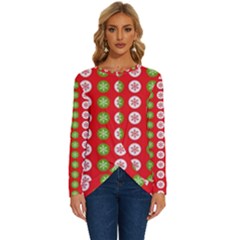 Festive Pattern Christmas Holiday Long Sleeve Crew Neck Pullover Top by Pakjumat