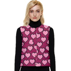 Pattern Pink Abstract Heart Women s Button Up Puffer Vest by Pakjumat