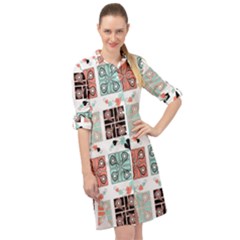 Mint Black Coral Heart Paisley Long Sleeve Mini Shirt Dress by Pakjumat