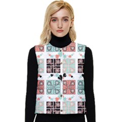 Mint Black Coral Heart Paisley Women s Button Up Puffer Vest by Pakjumat