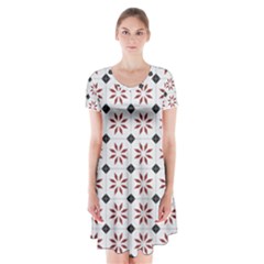 Tile Pattern Design Flowers Short Sleeve V-neck Flare Dress by Pakjumat