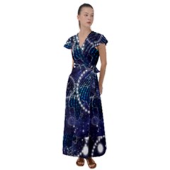 Continents Stars Networks Internet Flutter Sleeve Maxi Dress by Pakjumat