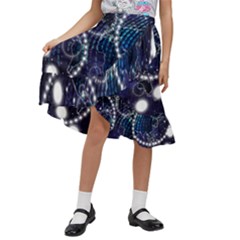 Continents Stars Networks Internet Kids  Ruffle Flared Wrap Midi Skirt by Pakjumat