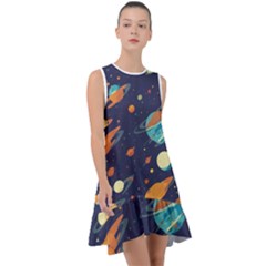 Space Galaxy Planet Universe Stars Night Fantasy Frill Swing Dress by Pakjumat