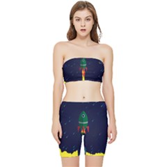 Rocket Halftone Astrology Astronaut Stretch Shorts And Tube Top Set by Pakjumat