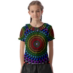 3d Psychedelic Shape Circle Dots Color Kids  Frill Chiffon Blouse by Modalart