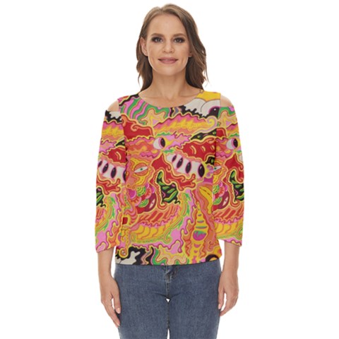 Fantasy Psychedelic Surrealism Trippy Cut Out Wide Sleeve Top by Modalart