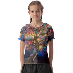 Psychedelic Tree Abstract Psicodelia Kids  Frill Chiffon Blouse by Modalart