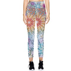 Psychedelic Flowers Yellow Abstract Psicodelia Pocket Leggings  by Modalart