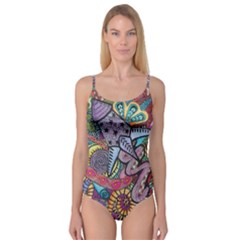 Psychedelic Flower Red Colors Yellow Abstract Psicodelia Camisole Leotard  by Modalart