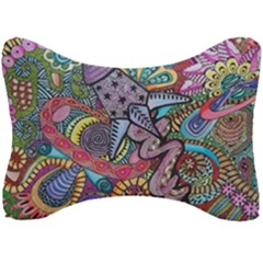 Psychedelic Flower Red Colors Yellow Abstract Psicodelia Seat Head Rest Cushion by Modalart