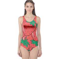 Texture Sweet Strawberry Dessert Food Summer Pattern One Piece Swimsuit by Sarkoni