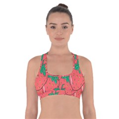 Texture Sweet Strawberry Dessert Food Summer Pattern Cross Back Sports Bra by Sarkoni