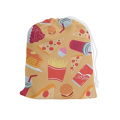 Fast Junk Food  Pizza Burger Cool Soda Pattern Drawstring Pouch (xl) by Sarkoni